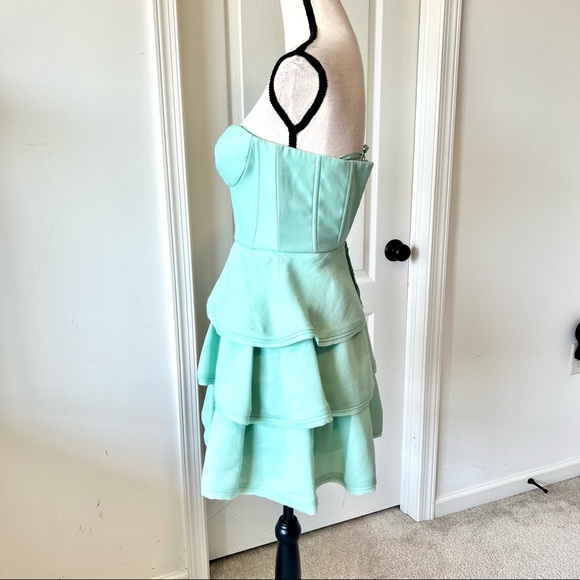 BCBGMAXAZRIA Jacklyn Ruffled Tiered Strapless Opaline Dress—SZ. 0 - Picture 6 of 17